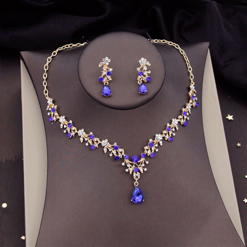 Puošnūs krištolo nuotakos papuošalų rinkiniai moterims Prabangūs Choker karoliai Auskarai Prom Vestuvinė suknelė Nuotakos karolių rinkiniai Mados