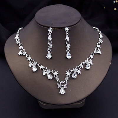 Rhinestone`i pruudi ehtekomplektid naistele Luksuslikud lilledega kaelakee ja kõrvarõngad Pulmakleit Pruudi kaelakee komplektid Mood