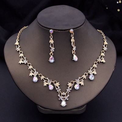 Rhinestone`i pruudi ehtekomplektid naistele Luksuslikud lilledega kaelakee ja kõrvarõngad Pulmakleit Pruudi kaelakee komplektid Mood