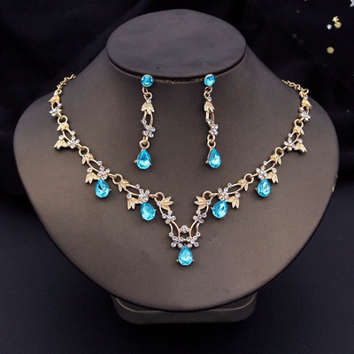 Rhinestone`i pruudi ehtekomplektid naistele Luksuslikud lilledega kaelakee ja kõrvarõngad Pulmakleit Pruudi kaelakee komplektid Mood