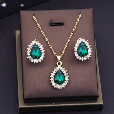 Lillad kristallist ehete komplektid naistele Pulmad Kõrvarõngad Ripatsid Kaelakee Komplektid Moeaksessuaarid