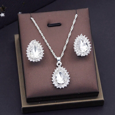 Lillad kristallist ehete komplektid naistele Pulmad Kõrvarõngad Ripatsid Kaelakee Komplektid Moeaksessuaarid