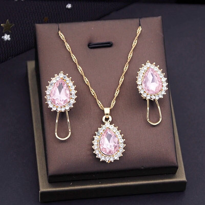 Lillad kristallist ehete komplektid naistele Pulmad Kõrvarõngad Ripatsid Kaelakee Komplektid Moeaksessuaarid