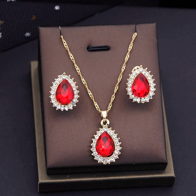 Lillad kristallist ehete komplektid naistele Pulmad Kõrvarõngad Ripatsid Kaelakee Komplektid Moeaksessuaarid