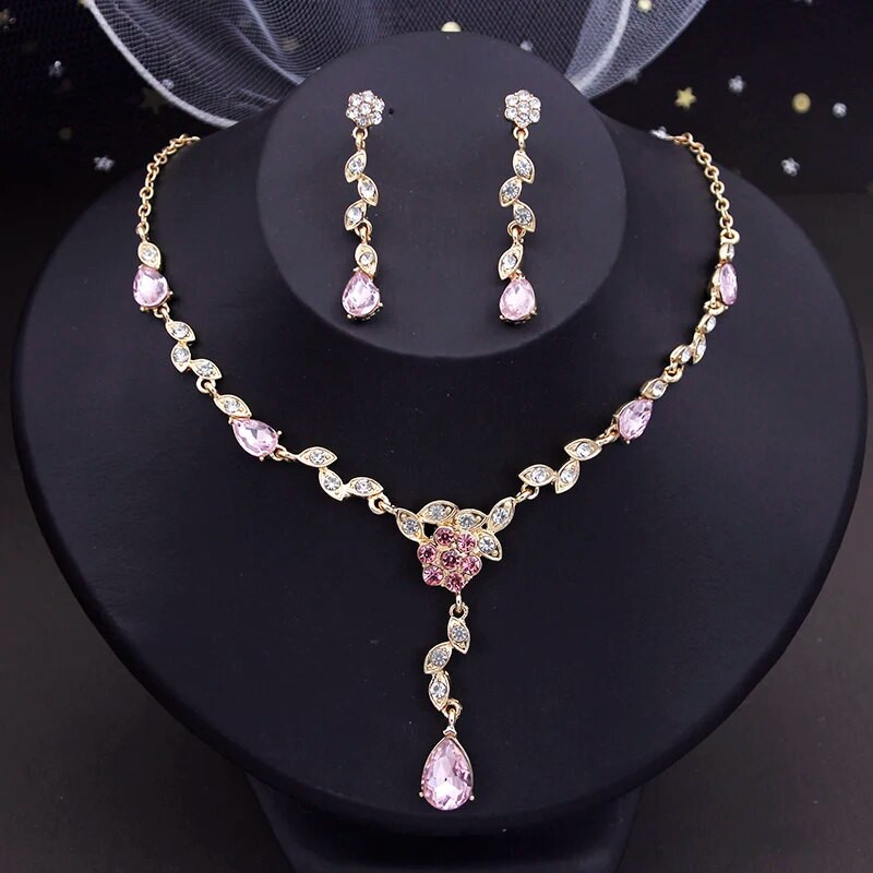 Crystal Bride ehtekomplektid naistele Luksuslikud lilledega kaelakee kõrvarõngad pulmakleit pruudi kaelakee komplektid mood