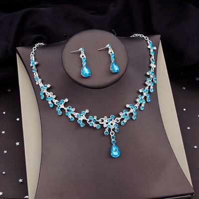 Luksuslikud hõbedavärvi kristallist pruudi ehete komplektid naistele kaelakee kõrvarõngad ballile pulmakleit pruudi kaelakee komplektid mood