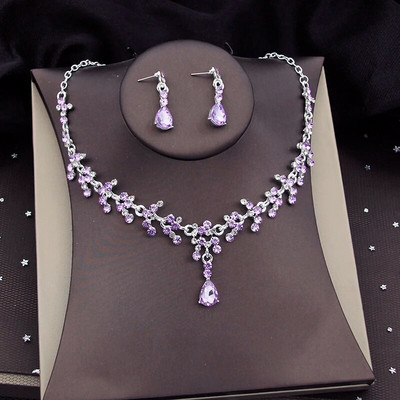 Luksuslikud hõbedavärvi kristallist pruudi ehete komplektid naistele kaelakee kõrvarõngad ballile pulmakleit pruudi kaelakee komplektid mood