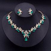 Πολυτελή σετ κολιέ πράσινο τσόκερ για γυναίκες Κρεμαστά σκουλαρίκια Νύφη Κοσμήματα γιακάς σετ δύο τεμαχίων Αξεσουάρ για νυφικό