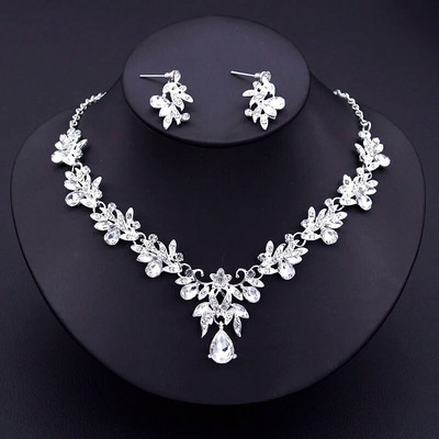 Πολυτελή σετ κολιέ πράσινο τσόκερ για γυναίκες Κρεμαστά σκουλαρίκια Νύφη Κοσμήματα γιακάς σετ δύο τεμαχίων Αξεσουάρ για νυφικό