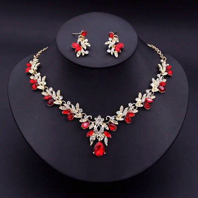 Πολυτελή σετ κολιέ πράσινο τσόκερ για γυναίκες Κρεμαστά σκουλαρίκια Νύφη Κοσμήματα γιακάς σετ δύο τεμαχίων Αξεσουάρ για νυφικό