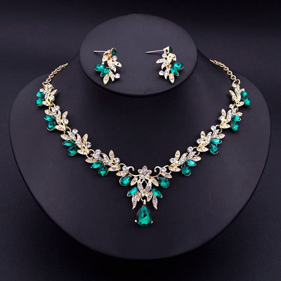 Πολυτελή σετ κολιέ πράσινο τσόκερ για γυναίκες Κρεμαστά σκουλαρίκια Νύφη Κοσμήματα γιακάς σετ δύο τεμαχίων Αξεσουάρ για νυφικό