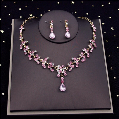 Prabangūs Water Drop Crystal Bride papuošalų rinkiniai moterims Choker karoliai auskarai išleistuvių vestuvinė suknelė nuotakos karolių rinkiniai mada