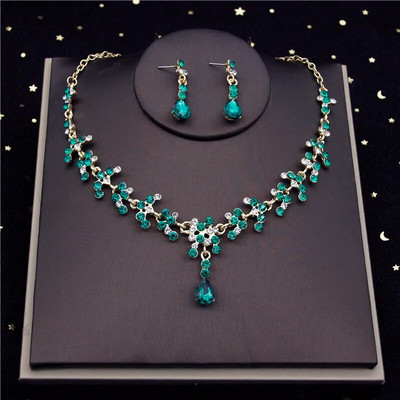 Prabangūs Water Drop Crystal Bride papuošalų rinkiniai moterims Choker karoliai auskarai išleistuvių vestuvinė suknelė nuotakos karolių rinkiniai mada