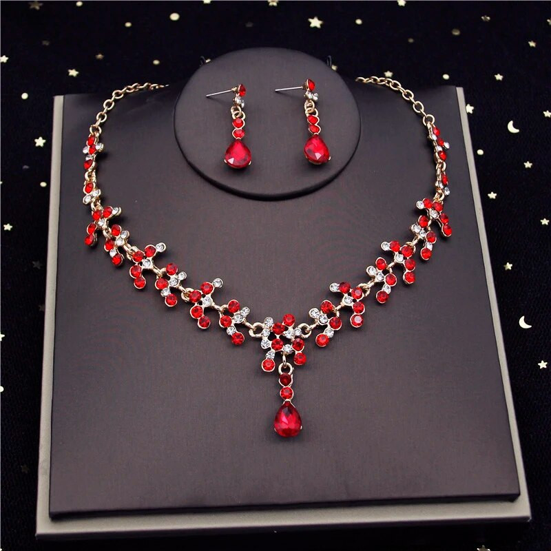 Prabangūs Water Drop Crystal Bride papuošalų rinkiniai moterims Choker karoliai auskarai išleistuvių vestuvinė suknelė nuotakos karolių rinkiniai mada