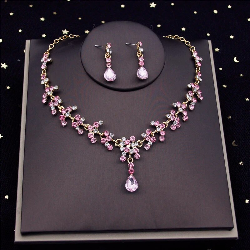 Prabangūs Water Drop Crystal Bride papuošalų rinkiniai moterims Choker karoliai auskarai išleistuvių vestuvinė suknelė nuotakos karolių rinkiniai mada