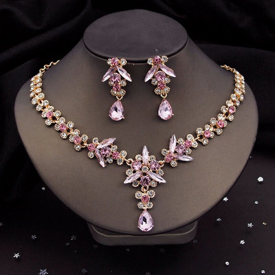 Luksuslikud violetsed kristallist pruudi ehete komplektid naistele kõrvarõngad kaelakee pulmakleit pruudi ehtekomplektid kostüümitarvikud