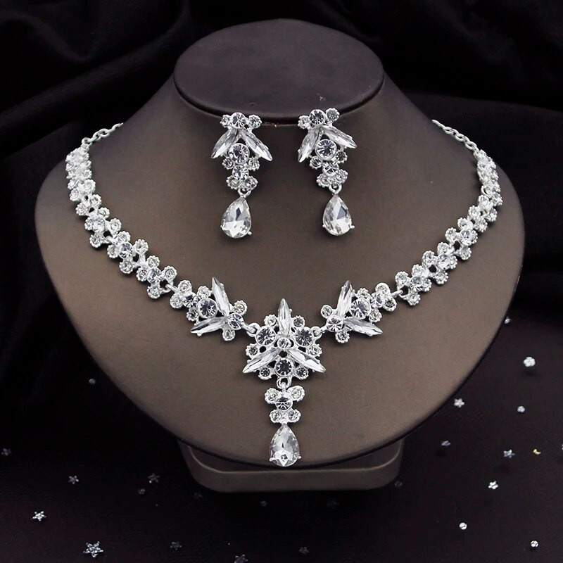 Luksuslikud violetsed kristallist pruudi ehete komplektid naistele kõrvarõngad kaelakee pulmakleit pruudi ehtekomplektid kostüümitarvikud