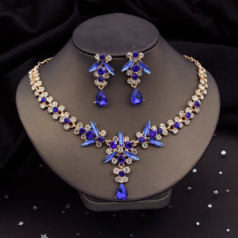 Luksuslikud violetsed kristallist pruudi ehete komplektid naistele kõrvarõngad kaelakee pulmakleit pruudi ehtekomplektid kostüümitarvikud