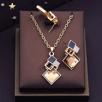 Γεωμετρικά τετράγωνα κρύσταλλα κοσμήματα σετ για γυναικεία σκουλαρίκια μενταγιόν κολιέ Σετ αξεσουάρ μόδας