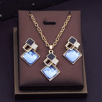 Γεωμετρικά τετράγωνα κρύσταλλα κοσμήματα σετ για γυναικεία σκουλαρίκια μενταγιόν κολιέ Σετ αξεσουάρ μόδας