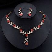 Roosad värvid lilledega ehtekomplektid naistele Luksuslik kaelakee ja rippuvad kõrvarõngad tüdrukutele pulmade pulmakee komplektid mood