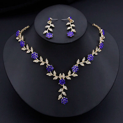 Roosad värvid lilledega ehtekomplektid naistele Luksuslik kaelakee ja rippuvad kõrvarõngad tüdrukutele pulmade pulmakee komplektid mood