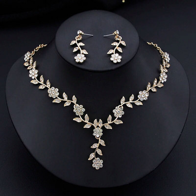 Roosad värvid lilledega ehtekomplektid naistele Luksuslik kaelakee ja rippuvad kõrvarõngad tüdrukutele pulmade pulmakee komplektid mood