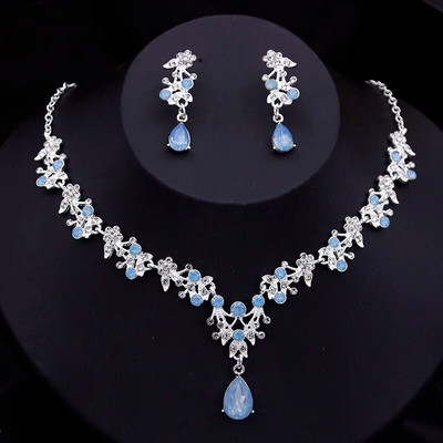 Roosad värvid lilledega ehtekomplektid naistele Luksuslik kaelakee ja rippuvad kõrvarõngad tüdrukutele pulmade pulmakee komplektid mood