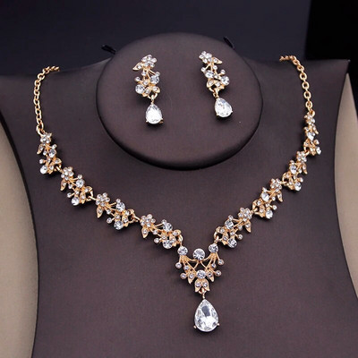 Roosad värvid lilledega ehtekomplektid naistele Luksuslik kaelakee ja rippuvad kõrvarõngad tüdrukutele pulmade pulmakee komplektid mood