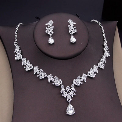 Roosad värvid lilledega ehtekomplektid naistele Luksuslik kaelakee ja rippuvad kõrvarõngad tüdrukutele pulmade pulmakee komplektid mood