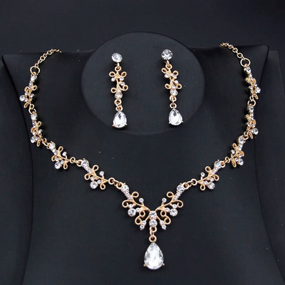 Roosad värvid lilledega ehtekomplektid naistele Luksuslik kaelakee ja rippuvad kõrvarõngad tüdrukutele pulmade pulmakee komplektid mood