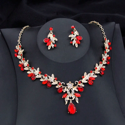 Išskirtinis 2 vnt rinkinys Flower Pink AB krištolo vestuvinių papuošalų rinkiniai moterims kabančių auskarų ir karolių rinkiniai Blue Green