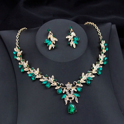 Išskirtinis 2 vnt rinkinys Flower Pink AB krištolo vestuvinių papuošalų rinkiniai moterims kabančių auskarų ir karolių rinkiniai Blue Green