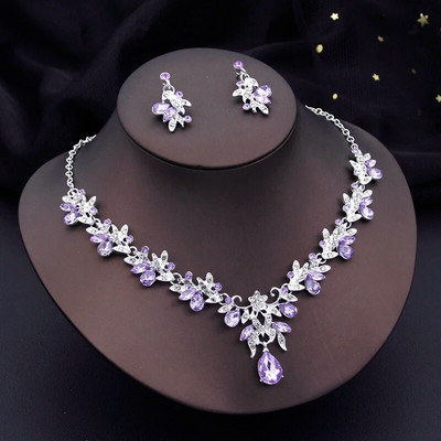 Luksuslikud 3 tk Silver Colors kristallist pulmaehtekomplektid naistele rippuvad kõrvarõngad ja kaelakee komplektid Pruudikostüümi aksessuaar