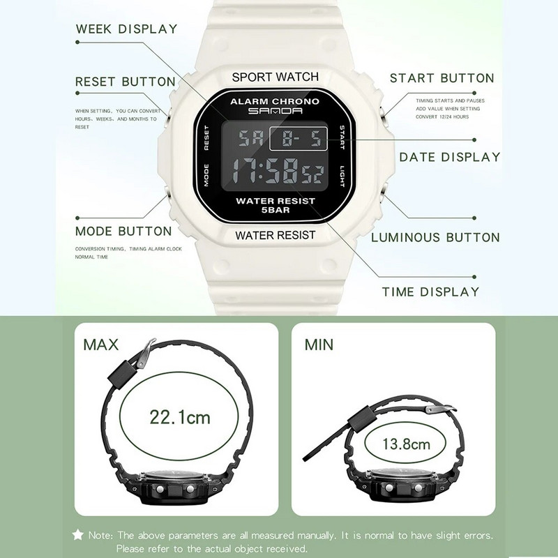 SANDA Luksuzni ženski sportski sat Vodootporan Week Date Ženski ručni sat Ženska moda Ležerni ženski satovi za poklon