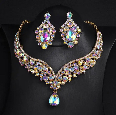 Hõbeplaat Luksuslik kunstkõrvarõngaste kaelakeekomplekt Kvaliteetsest sulamist ehteaksessuaarid naisele