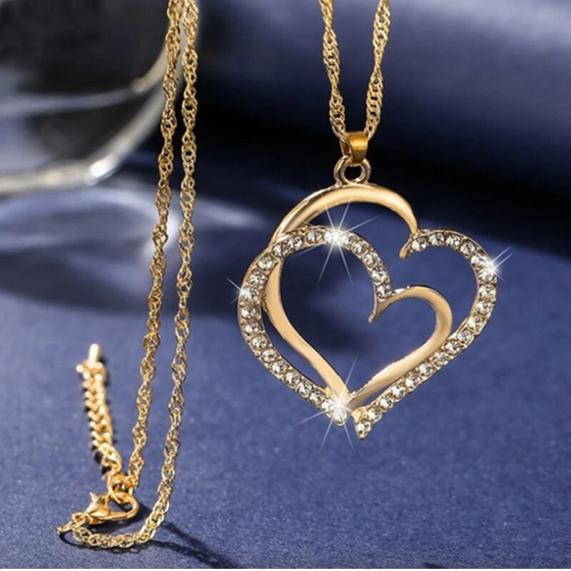 Elegantne õrn kahekordse südamega ripats kaelakee kõrvarõngad käevõru ehete komplekt naistele võluv pulmatarvikud aastapäeva kingitus