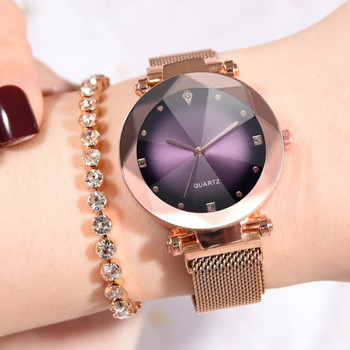 Нови модни дамски мрежести часовници с магнитна катарама Starry Sky Watch Ежедневни луксозни дамски кварцови часовници с геометрична повърхност Relogio Feminino