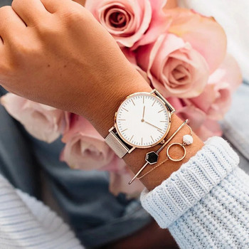 Луксозен часовник от розово злато Дамски часовници с гривна Топ марка Дамски ежедневни кварцови часовници Стоманен дамски ръчен часовник Montre Femme Relogio