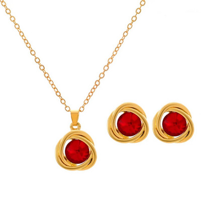 Romantiline elegantne geomeetriline mähis, värviline tsirkoonist ripatsiga kaelakee, kõrvarõngaste komplekt naistele moe pulmaehte pulmakomplekt