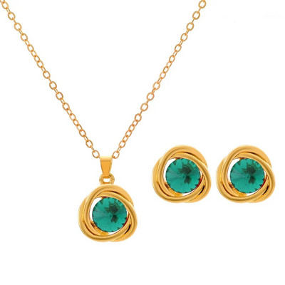 Romantiline elegantne geomeetriline mähis, värviline tsirkoonist ripatsiga kaelakee, kõrvarõngaste komplekt naistele moe pulmaehte pulmakomplekt