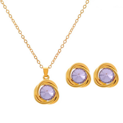 Romantiline elegantne geomeetriline mähis, värviline tsirkoonist ripatsiga kaelakee, kõrvarõngaste komplekt naistele moe pulmaehte pulmakomplekt