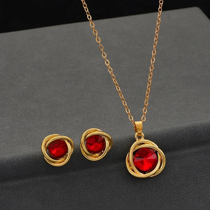 Romantiline elegantne geomeetriline mähis, värviline tsirkoonist ripatsiga kaelakee, kõrvarõngaste komplekt naistele moe pulmaehte pulmakomplekt