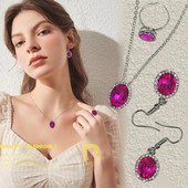 Elegants daudzkrāsains ovālas formas cirkona juvelierizstrādājumu komplekts sievietēm jauks kaķa acs kulonu kaklarota auskaru gredzenu komplekts Valentīna dienas dāvanai