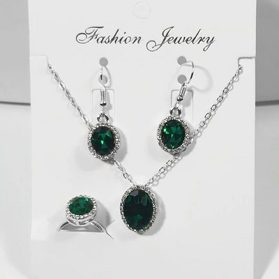 Elegants daudzkrāsains ovālas formas cirkona juvelierizstrādājumu komplekts sievietēm jauks kaķa acs kulonu kaklarota auskaru gredzenu komplekts Valentīna dienas dāvanai