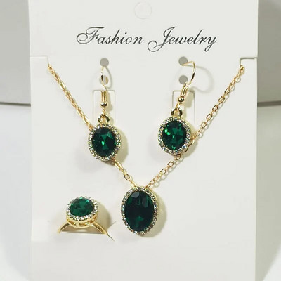 Elegants daudzkrāsains ovālas formas cirkona juvelierizstrādājumu komplekts sievietēm jauks kaķa acs kulonu kaklarota auskaru gredzenu komplekts Valentīna dienas dāvanai