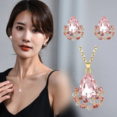 Ρομαντικό γοητευτικό ροζ Waterdrop κολιέ ζιργκόν σκουλαρίκια σετ για γυναίκες Πολύχρωμο ψεύτικο πετράδι κολιέ λουλούδι δώρο επετείου για U