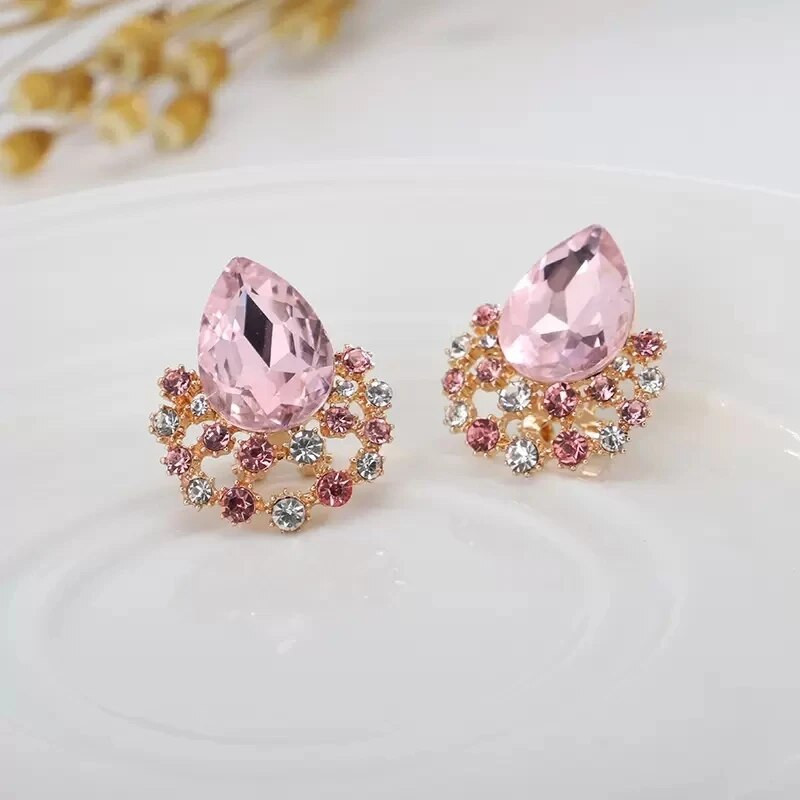 Ρομαντικό γοητευτικό ροζ Waterdrop κολιέ ζιργκόν σκουλαρίκια σετ για γυναίκες Πολύχρωμο ψεύτικο πετράδι κολιέ λουλούδι δώρο επετείου για U