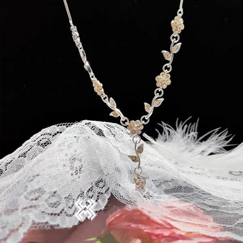 Колие с романтични цветя с листа и цветя Комплект обеци за жени Деликатен сребърен циркон Сватбена огърлица Годежен подарък