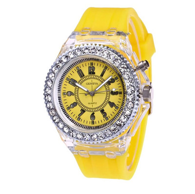 Modes LED sporta pulksteņi Geneva Luminous sieviešu kvarca pulkstenis Sieviešu Sieviešu Silikona rokas pulksteņi Kvēlojošs Relojes Mujer